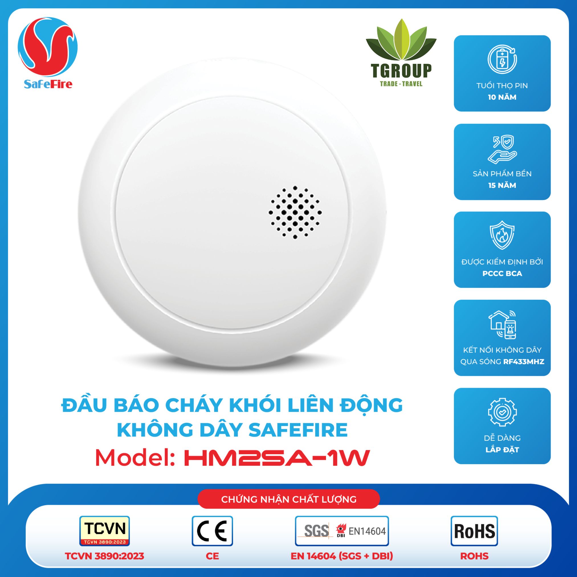 Đầu báo khói liên động không dây SafeFire HM2SA-1W