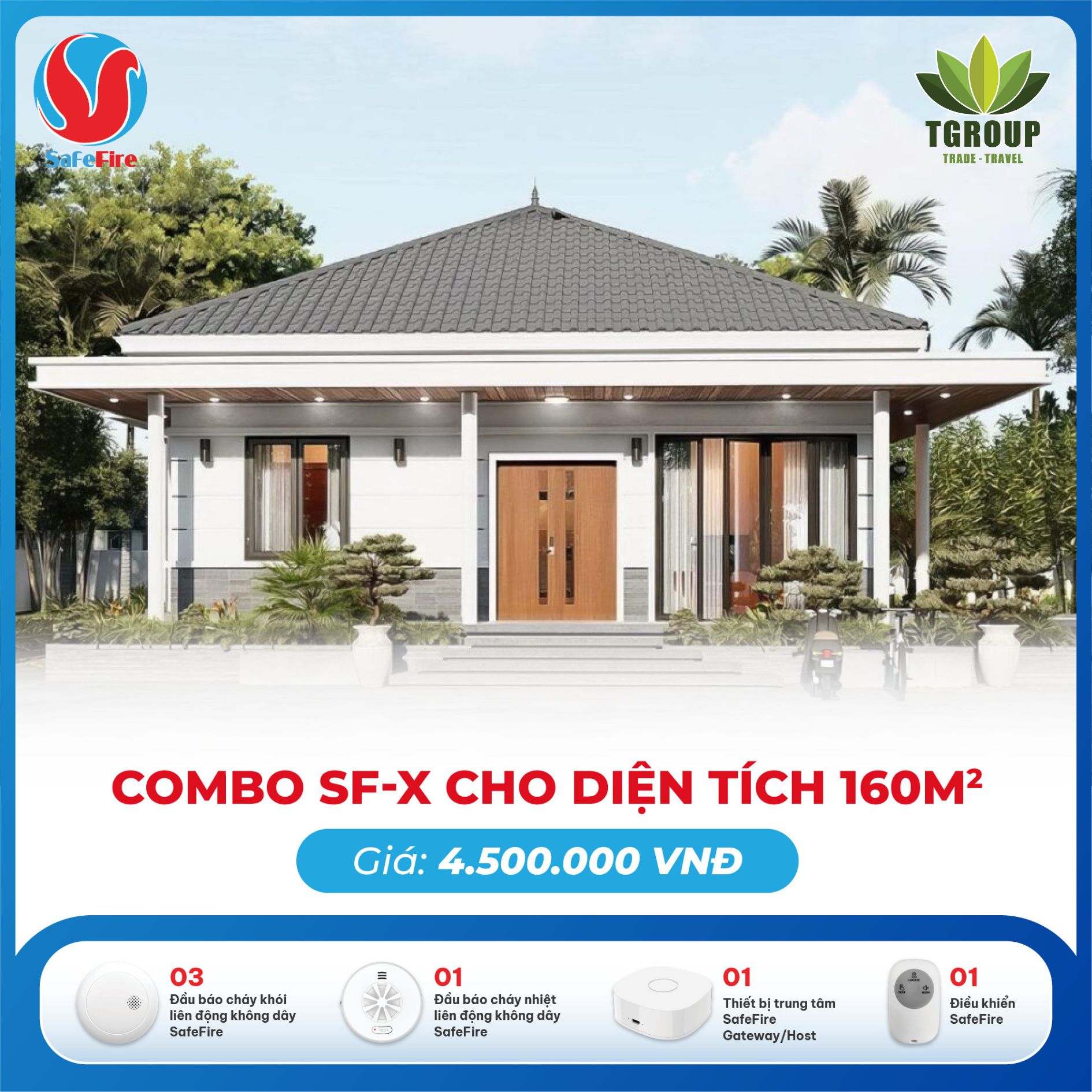 Combo thiết bị báo cháy không dây SF-X cho diện tích 160m2