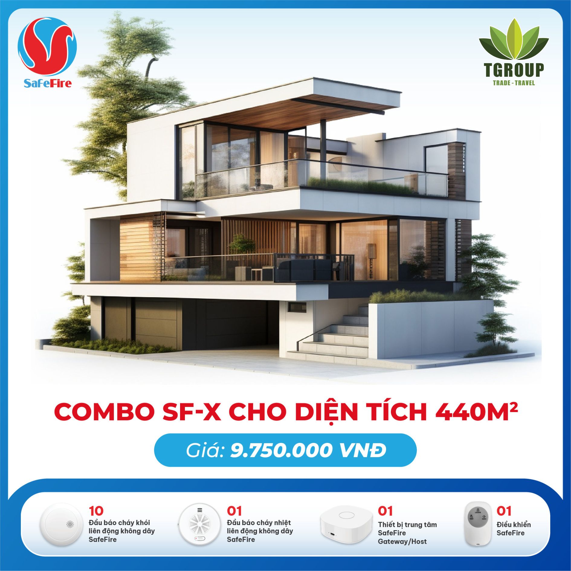 Combo thiết bị báo cháy không dây SF-X cho diện tích 440m2