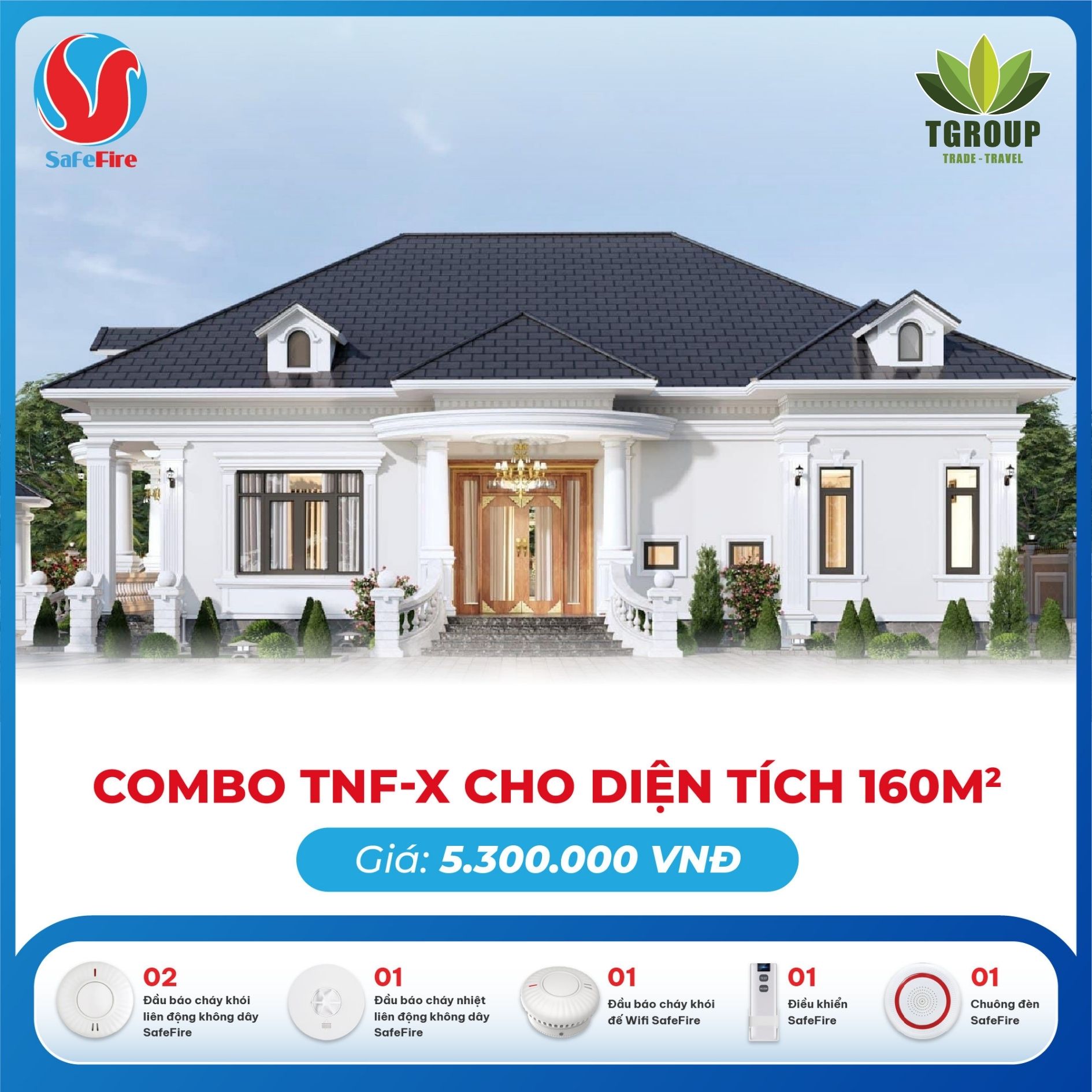 Combo thiết bị báo cháy không dây TNF-X cho diện tích 160m2