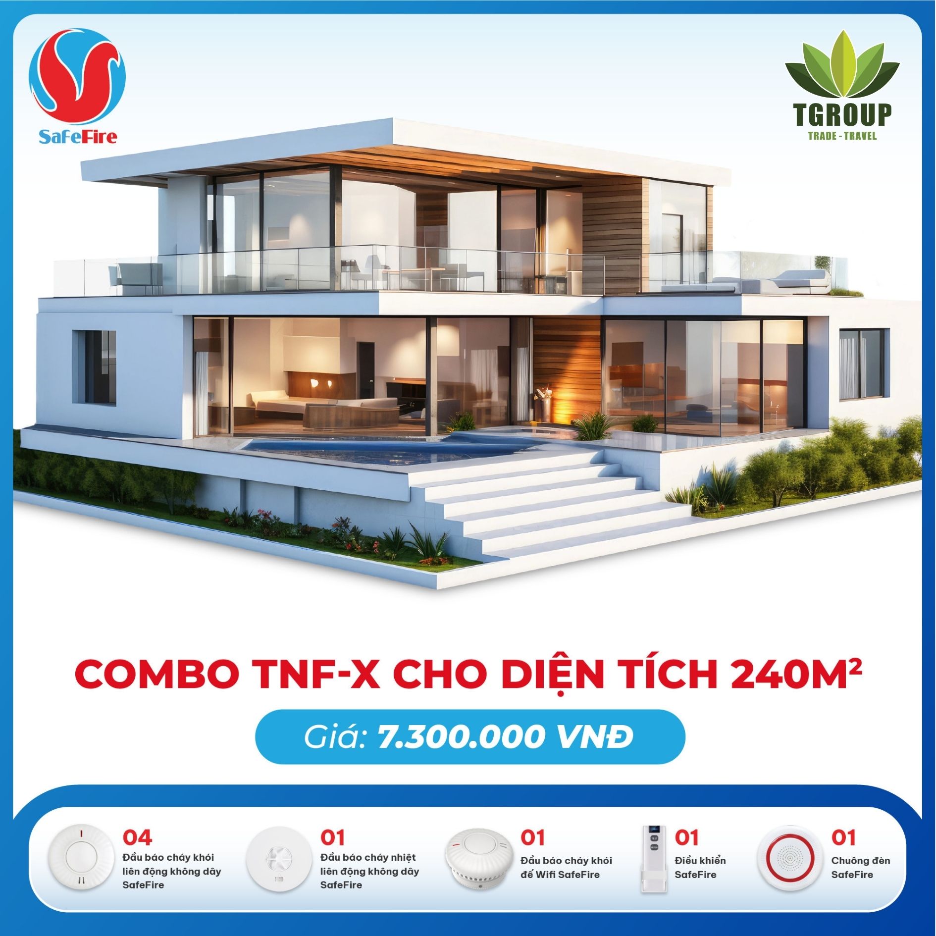 Combo thiết bị báo cháy không dây TNF-X cho diện tích 240m2
